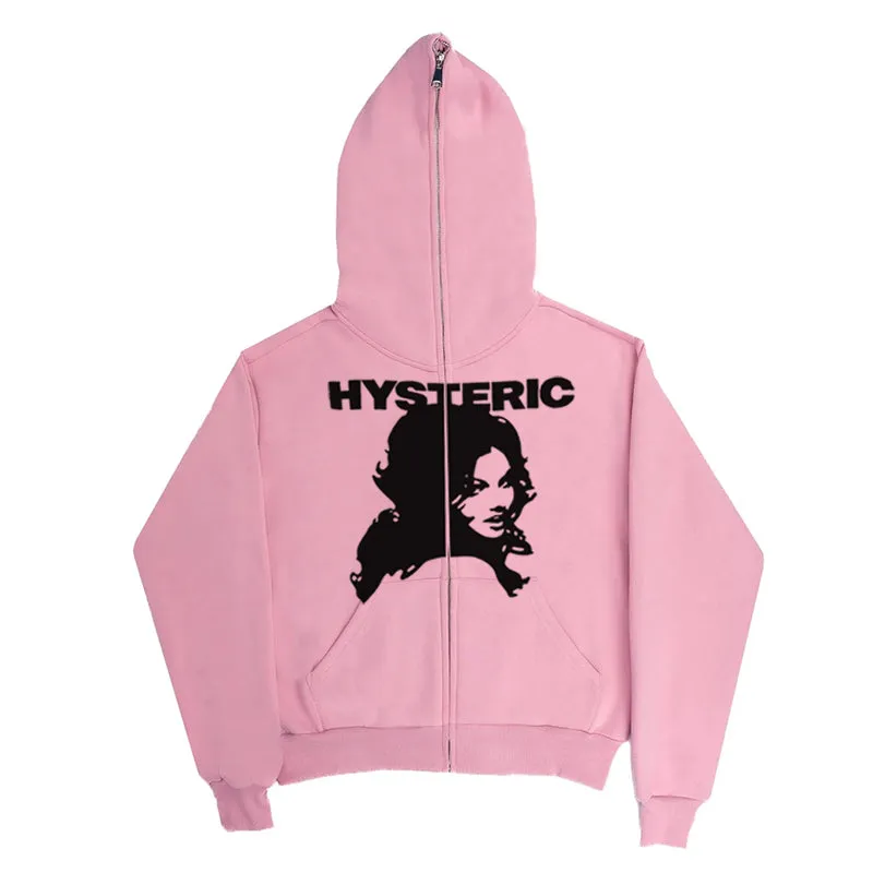 JazzHer Y2K Retro Print Hoodies Women Autumn and winter Casual Oversized Long Sleeve Pullovers Tops Harajuku Unisex Loose Sweatshirt emo