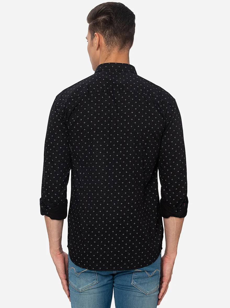 Jet Black Printed Slim Fit Casual Shirt | Greenfibre