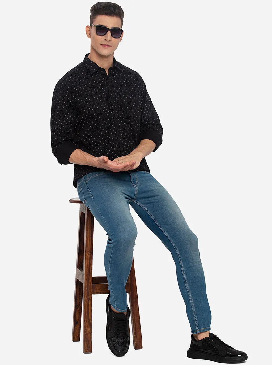 Jet Black Printed Slim Fit Casual Shirt | Greenfibre