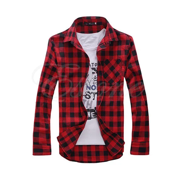 Korean Style Mens Stylish Slim Fit Casual Plaid Check Shirt WY2703