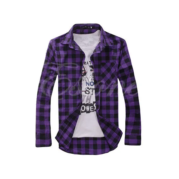 Korean Style Mens Stylish Slim Fit Casual Plaid Check Shirt WY2703