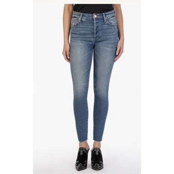 Kut From The Kloth Jeans Size 14 High Rise Button Fly Charlize Slim Raw Hem NWT​