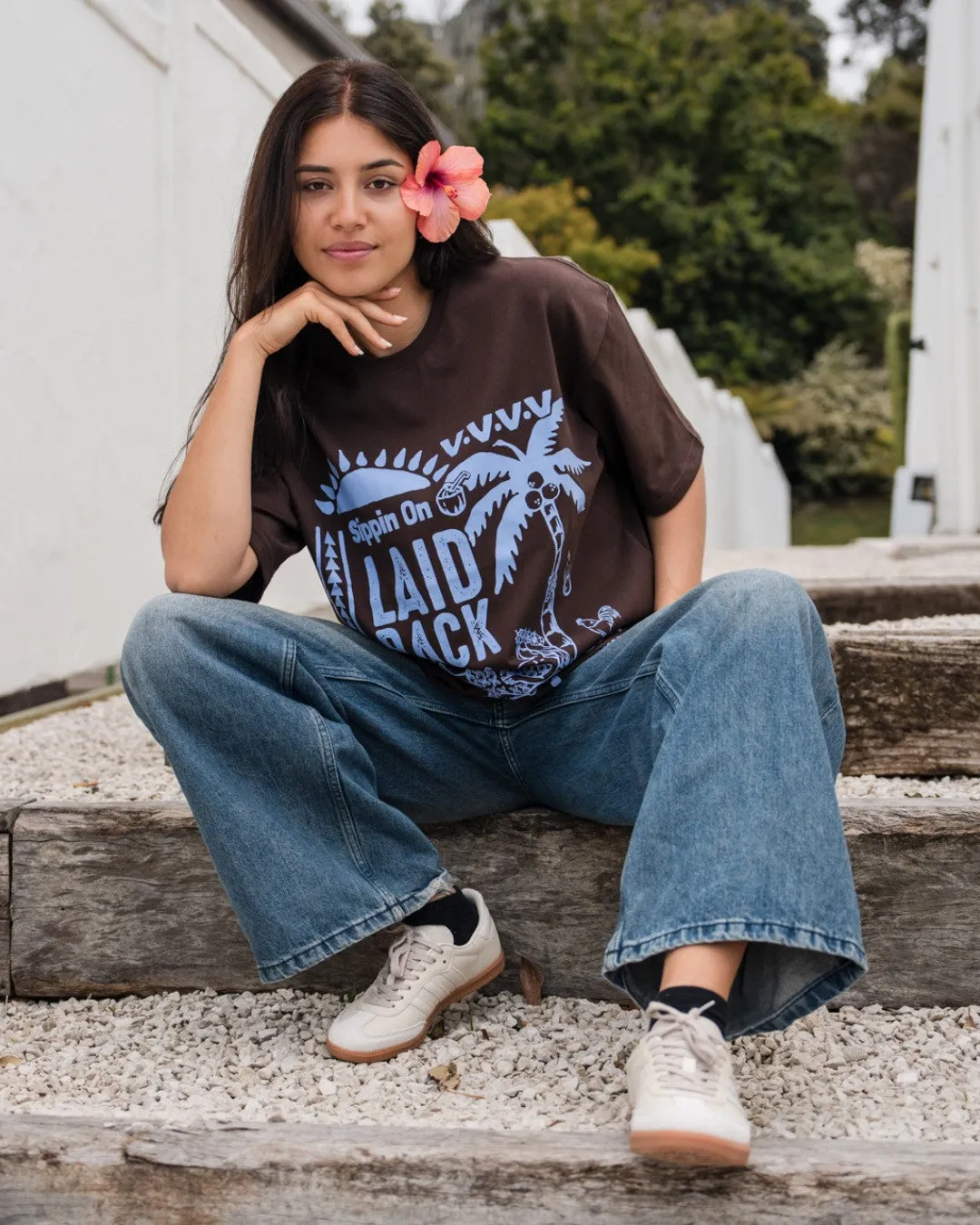 Laid Back Oversized T-Shirt - Choc & Cornflower Blue