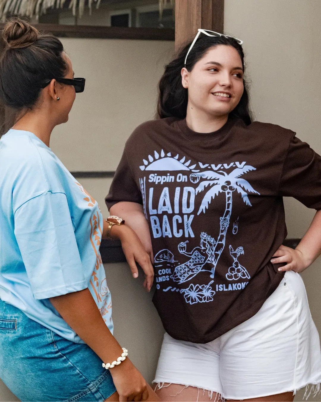 Laid Back Oversized T-Shirt - Choc & Cornflower Blue