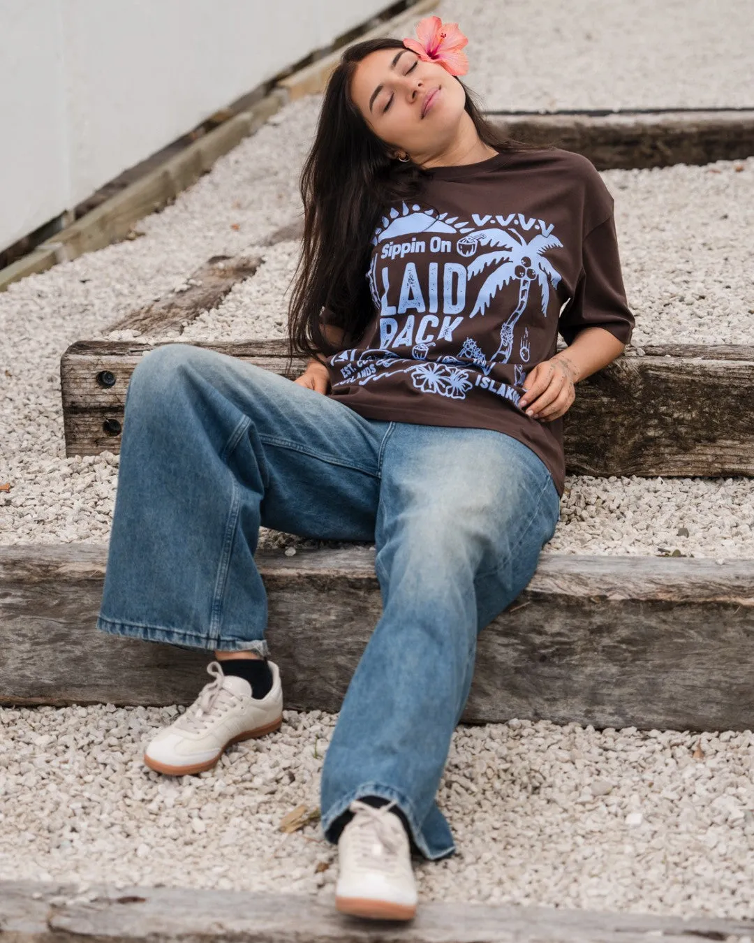 Laid Back Oversized T-Shirt - Choc & Cornflower Blue