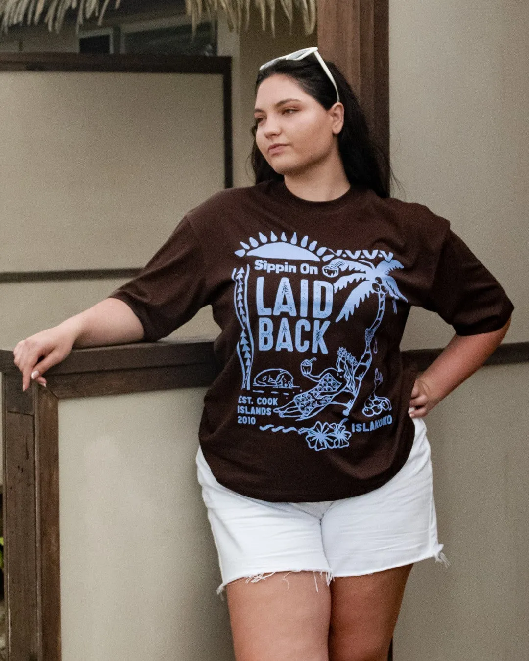 Laid Back Oversized T-Shirt - Choc & Cornflower Blue