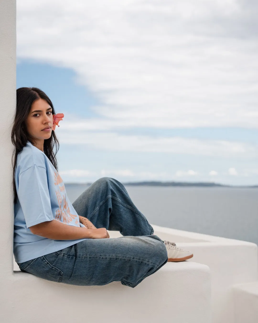 Laid Back Oversized T-Shirt - Light Blue & Peachy Tan