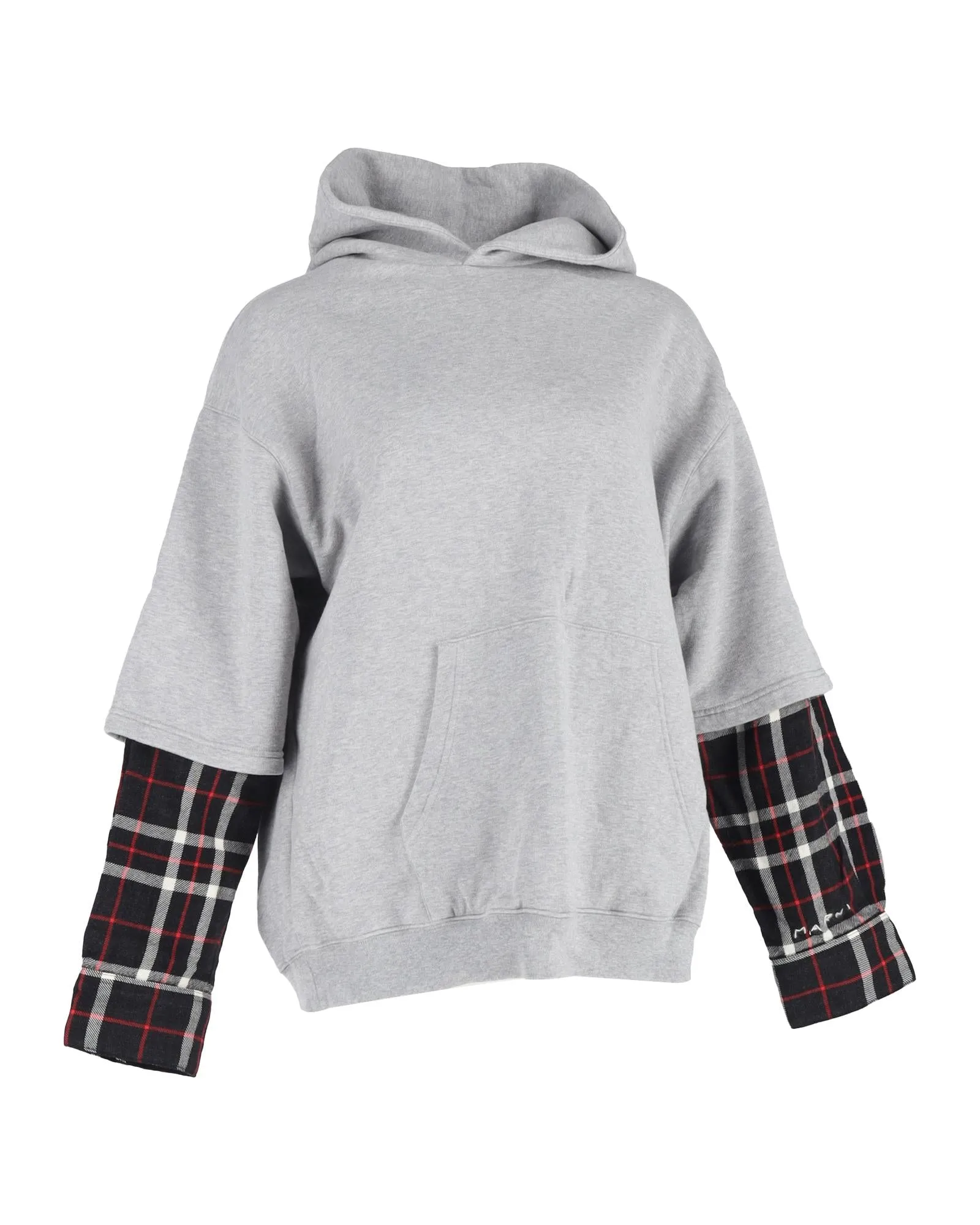 Layered Hoodie Plaid Sleeves