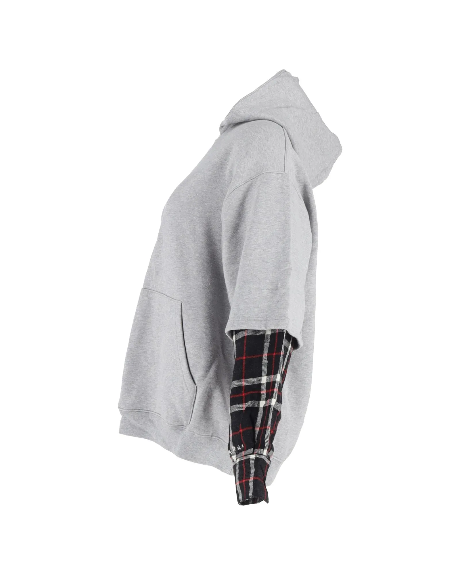 Layered Hoodie Plaid Sleeves