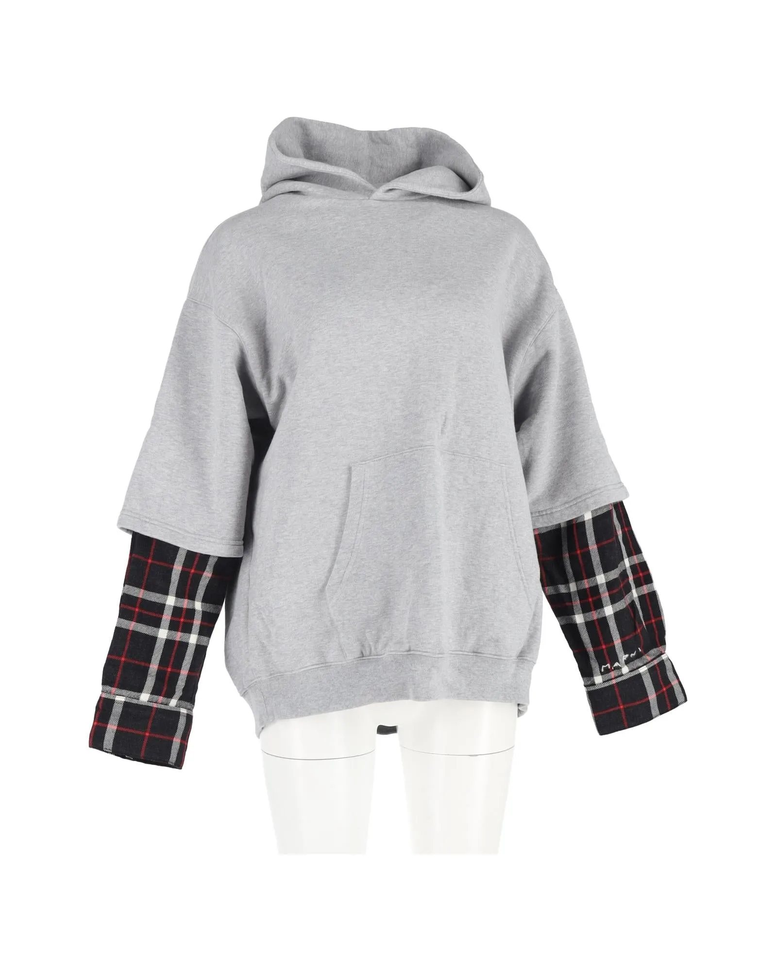 Layered Hoodie Plaid Sleeves