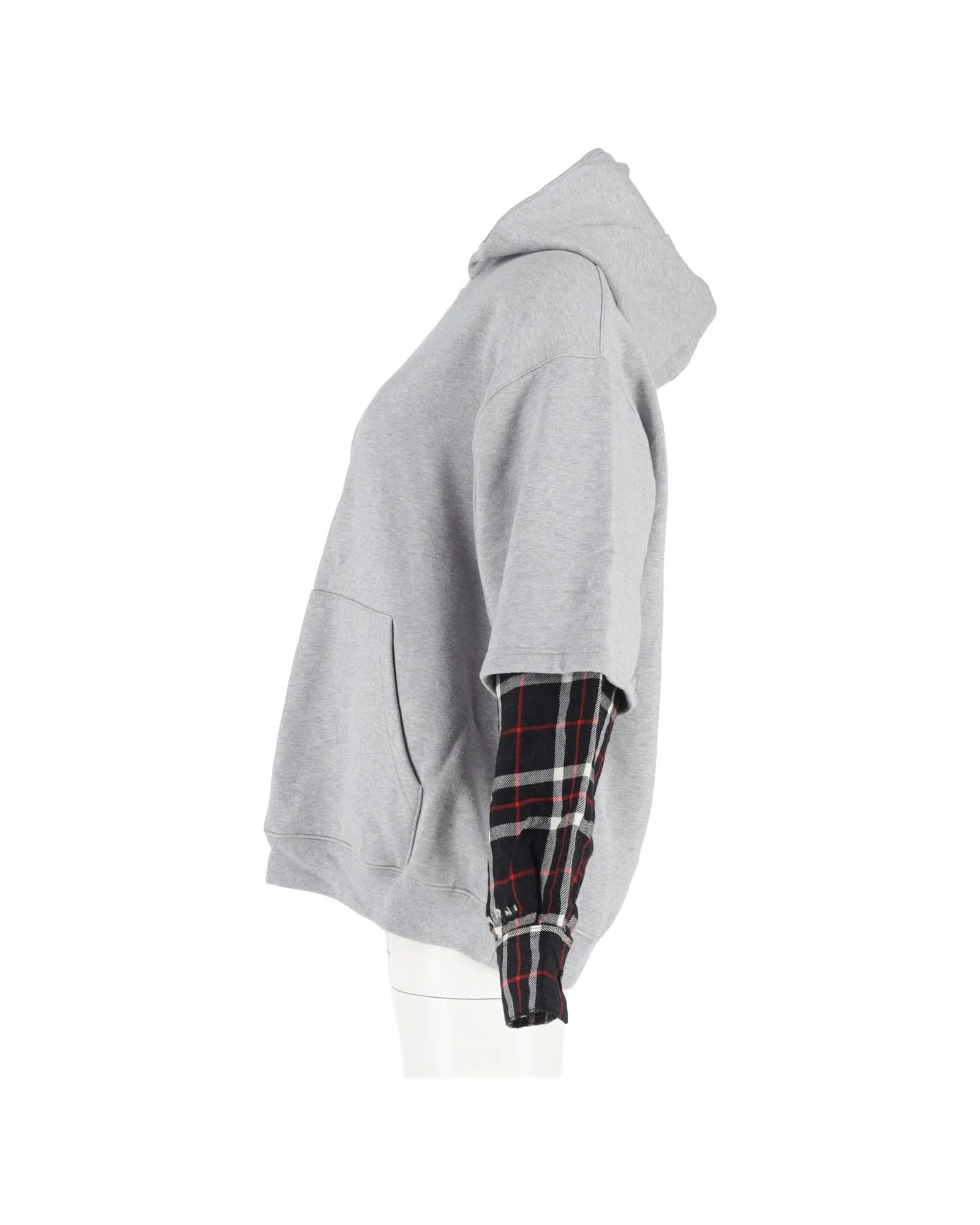 Layered Hoodie Plaid Sleeves