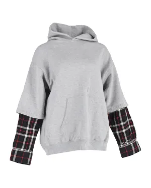 Layered Hoodie Plaid Sleeves