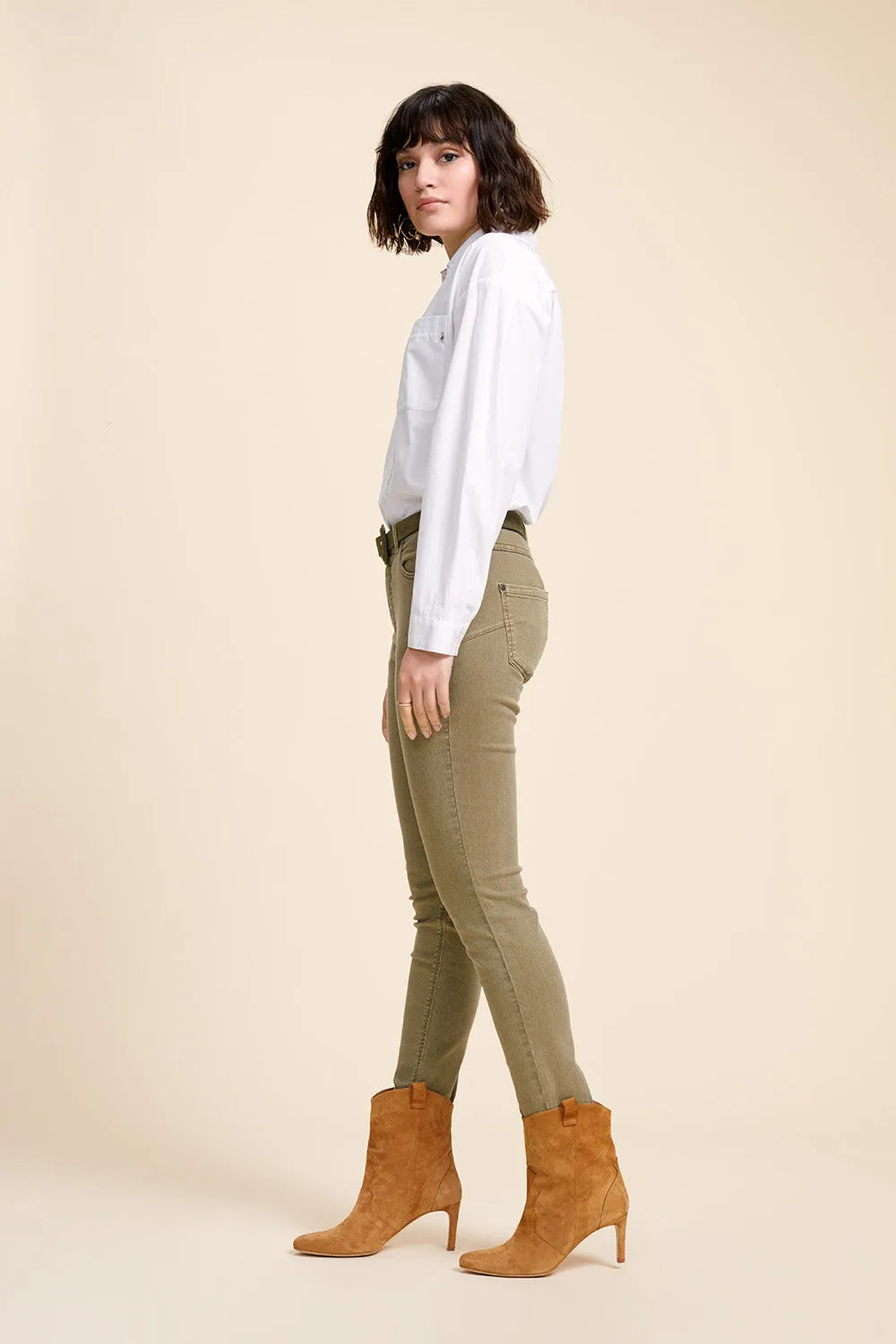 LE INDI - Jean slim kaki 7/8ème effet push up
