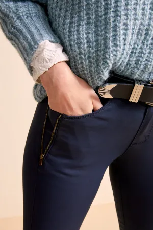 LE POSY - Jean slim marine enduit 7/8ème esprit biker