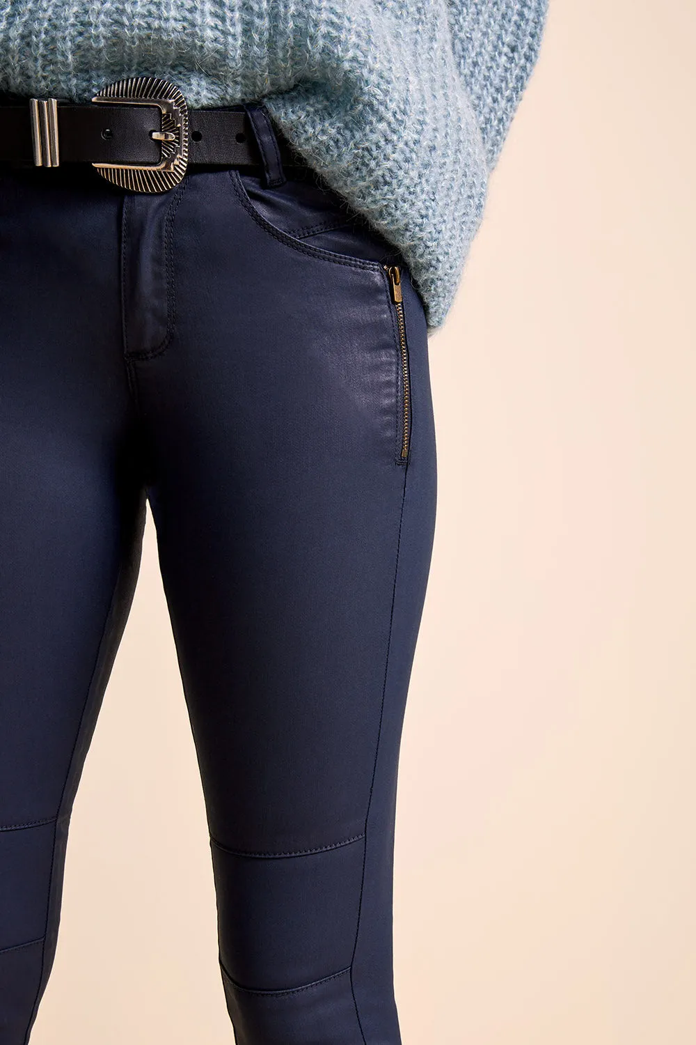 LE POSY - Jean slim marine enduit 7/8ème esprit biker