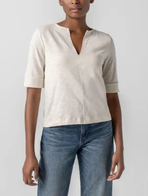 LILLA P CUFFED SLEEVE SPLIT NECK