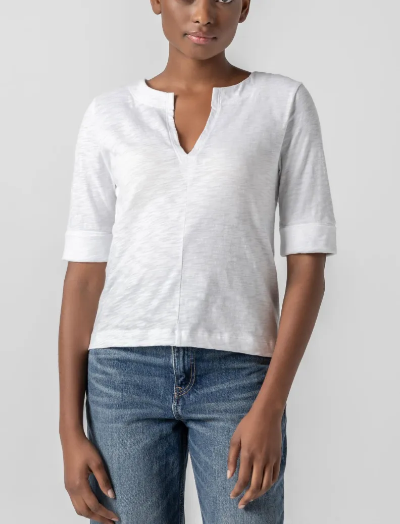 LILLA P CUFFED SLEEVE SPLIT NECK