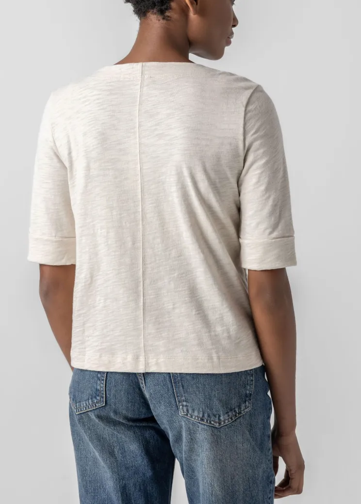 LILLA P CUFFED SLEEVE SPLIT NECK