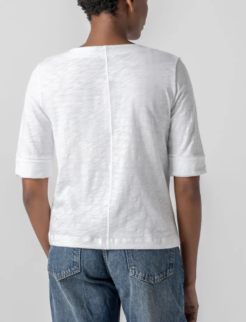 LILLA P CUFFED SLEEVE SPLIT NECK