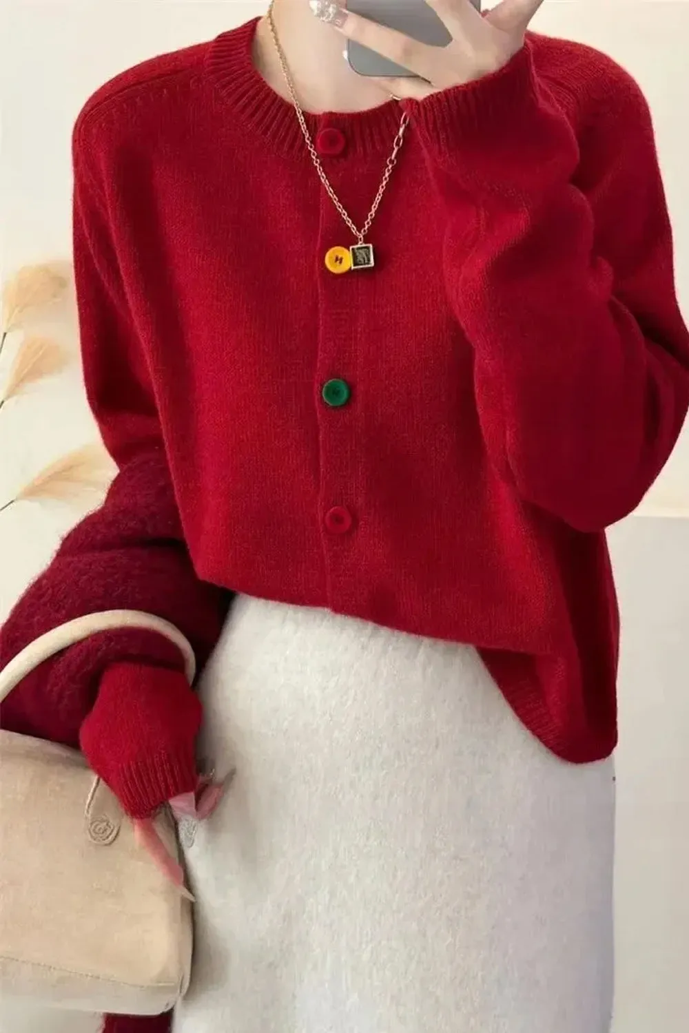Long Sleeve Colorful Buton Cardigan Sweater