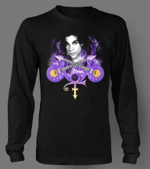 Long Sleeve Prince Vintage 80s Purple Rain Retro Rock Guitar Tour Band Tee
