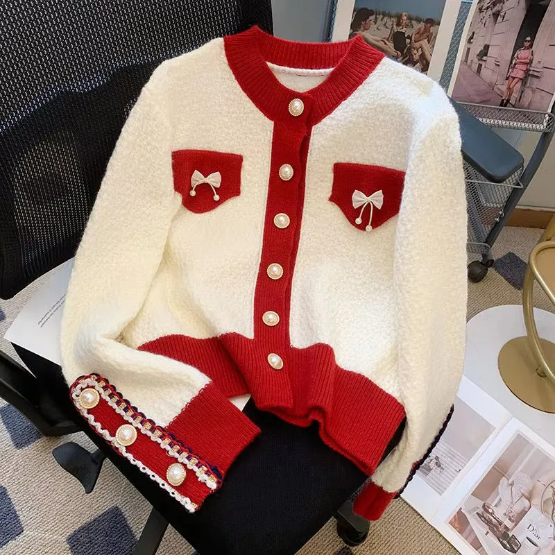 Long Sleeve Sweet Bow Elegant Cardigan Sweater