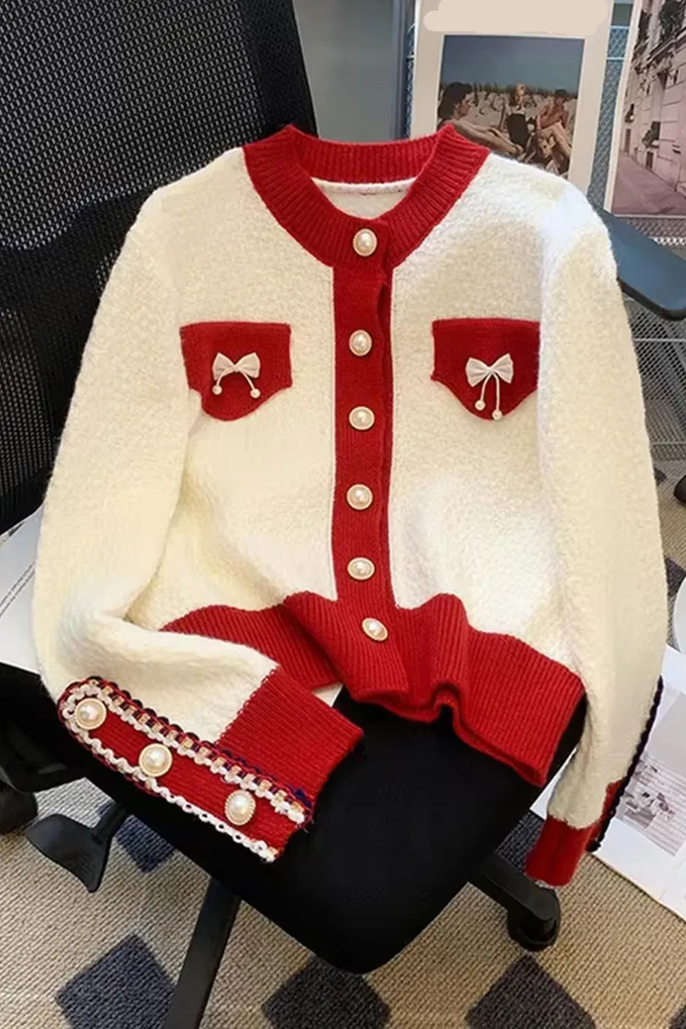 Long Sleeve Sweet Bow Elegant Cardigan Sweater