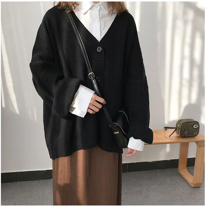 Long Sleeve V-Neck Solid Knitting Cardigan Sweater