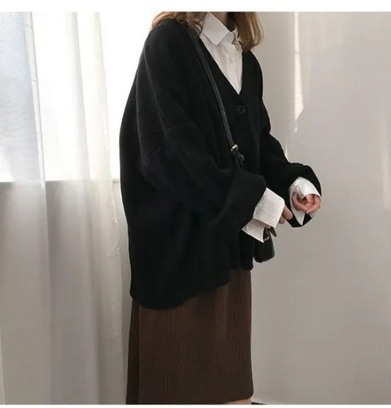 Long Sleeve V-Neck Solid Knitting Cardigan Sweater