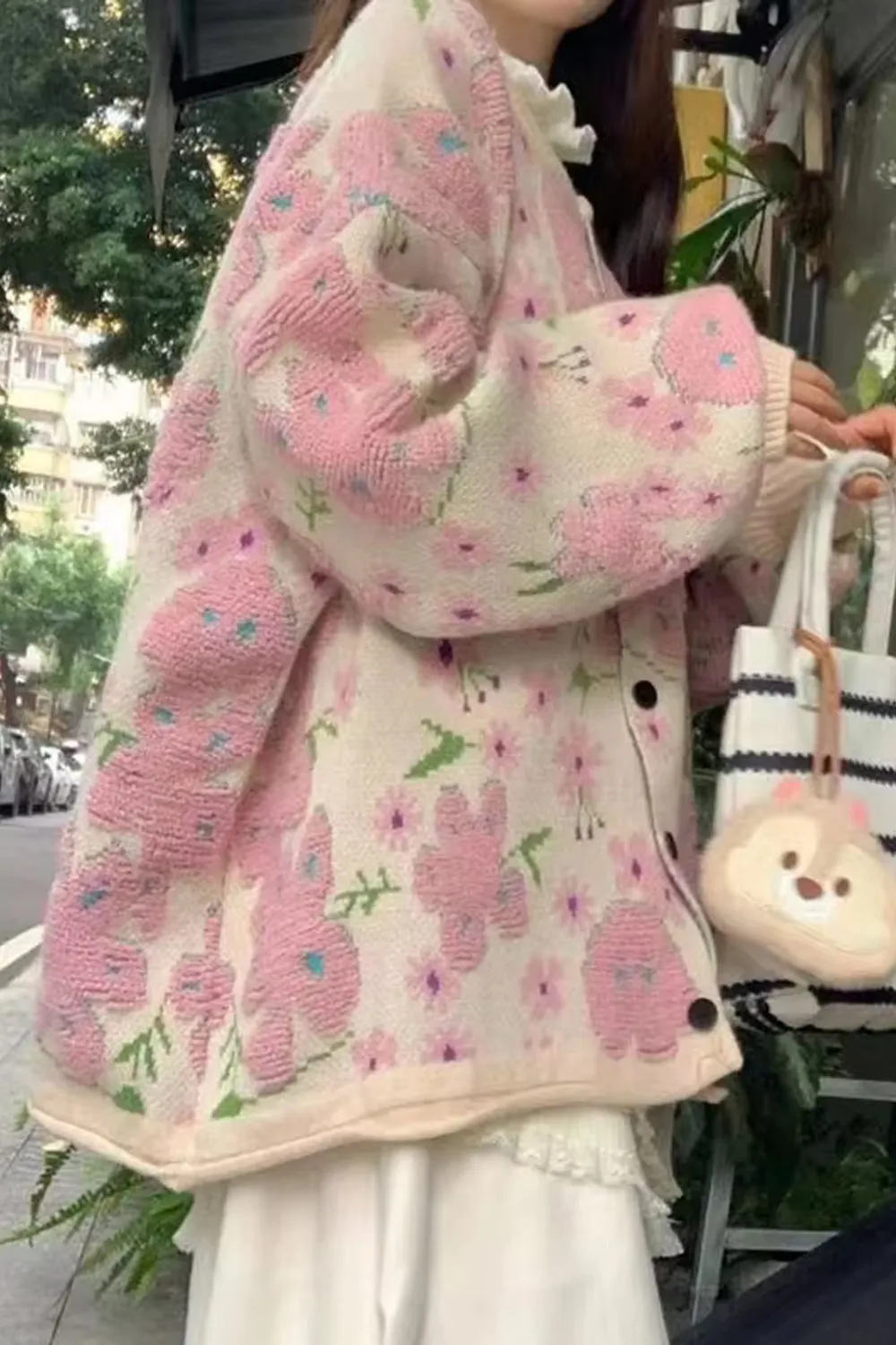 Loose Flocking Flowers Cardigan Sweater
