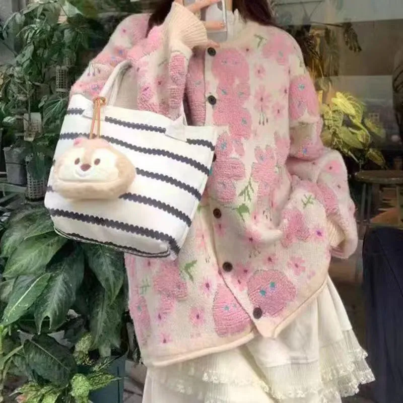 Loose Flocking Flowers Cardigan Sweater