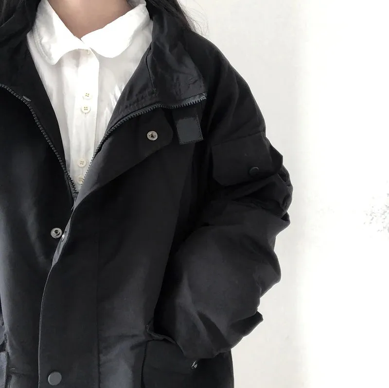 Loose Long Sleeve Solid Cargo Pockets Jacket