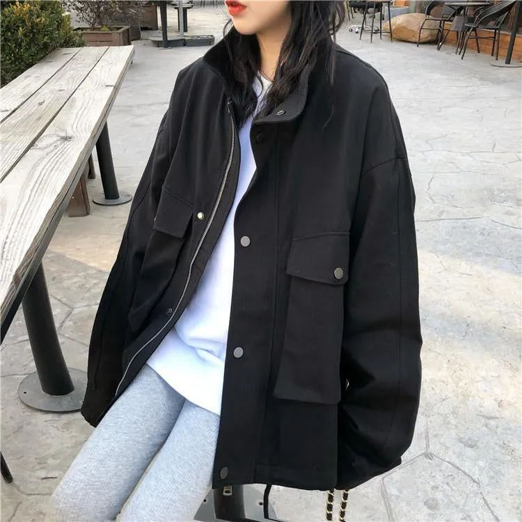 Loose Stand Collar Cargo Windbreaker Jacket