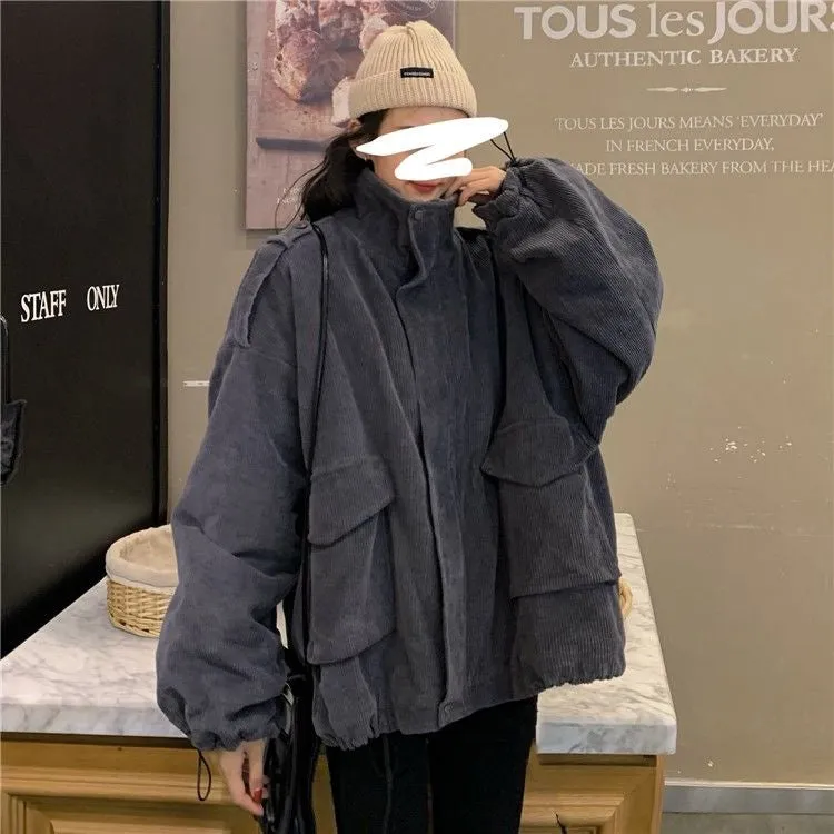 Loose Thick Warm Pocket Corduroy Jacket