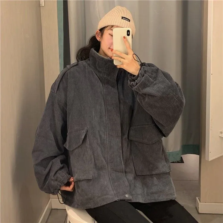 Loose Thick Warm Pocket Corduroy Jacket