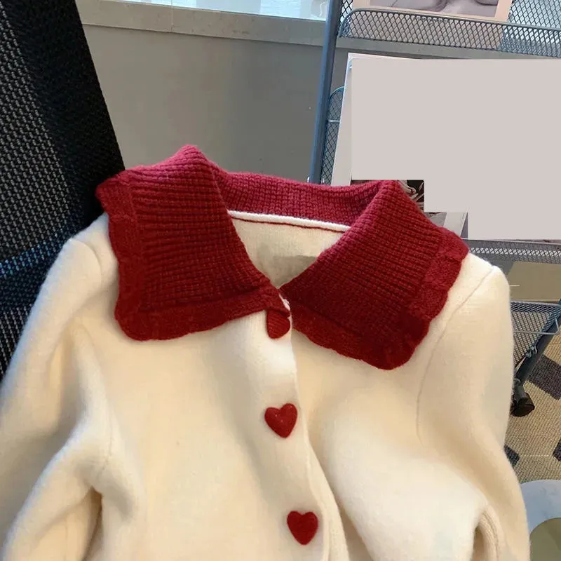 Love Button Peter Pan Collar Cardigan Sweater