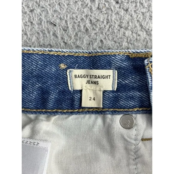Madewell Jeans Womens 24 Blue Baggy Straight Medium Wash Denim Cotton NWOT