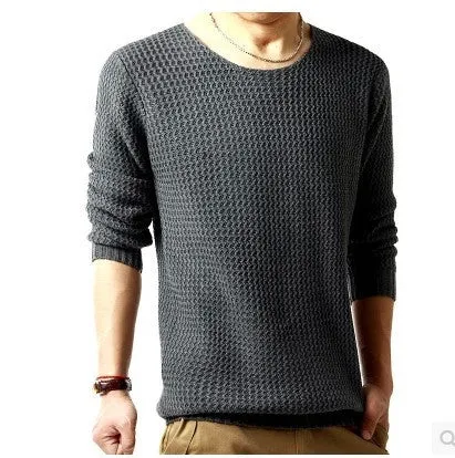 Men Fall Winter thickened water ripples round neck sweater men hedging long-sleeved sweaters