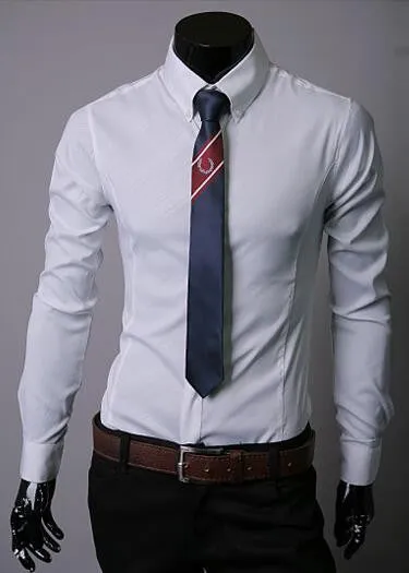 Men Shirt Twill Mens Long Sleeve Lapel Turn Down Collar Business Casual Dress Shirt Slim Fit Camisa Social Masculina Chemise Top