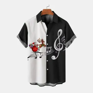 Men's Christmas Casual Contrast Santa Claus Music Print Shirt 2411010905
