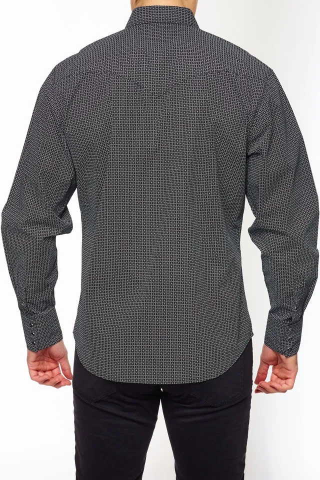 Men's Western Pearl Snap Print Shirt-PS100L-126