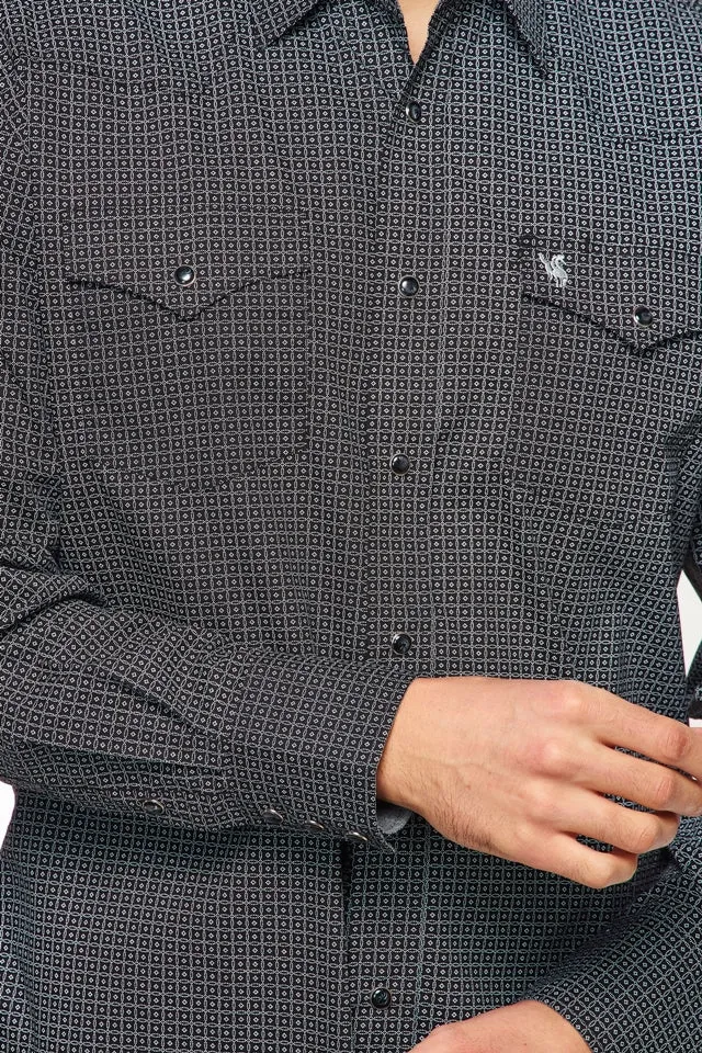 Men's Western Pearl Snap Print Shirt-PS100L-126