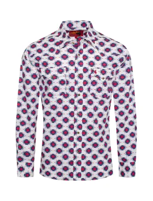 Men's Western Pearl Snap Print Shirt-PS100L-183
