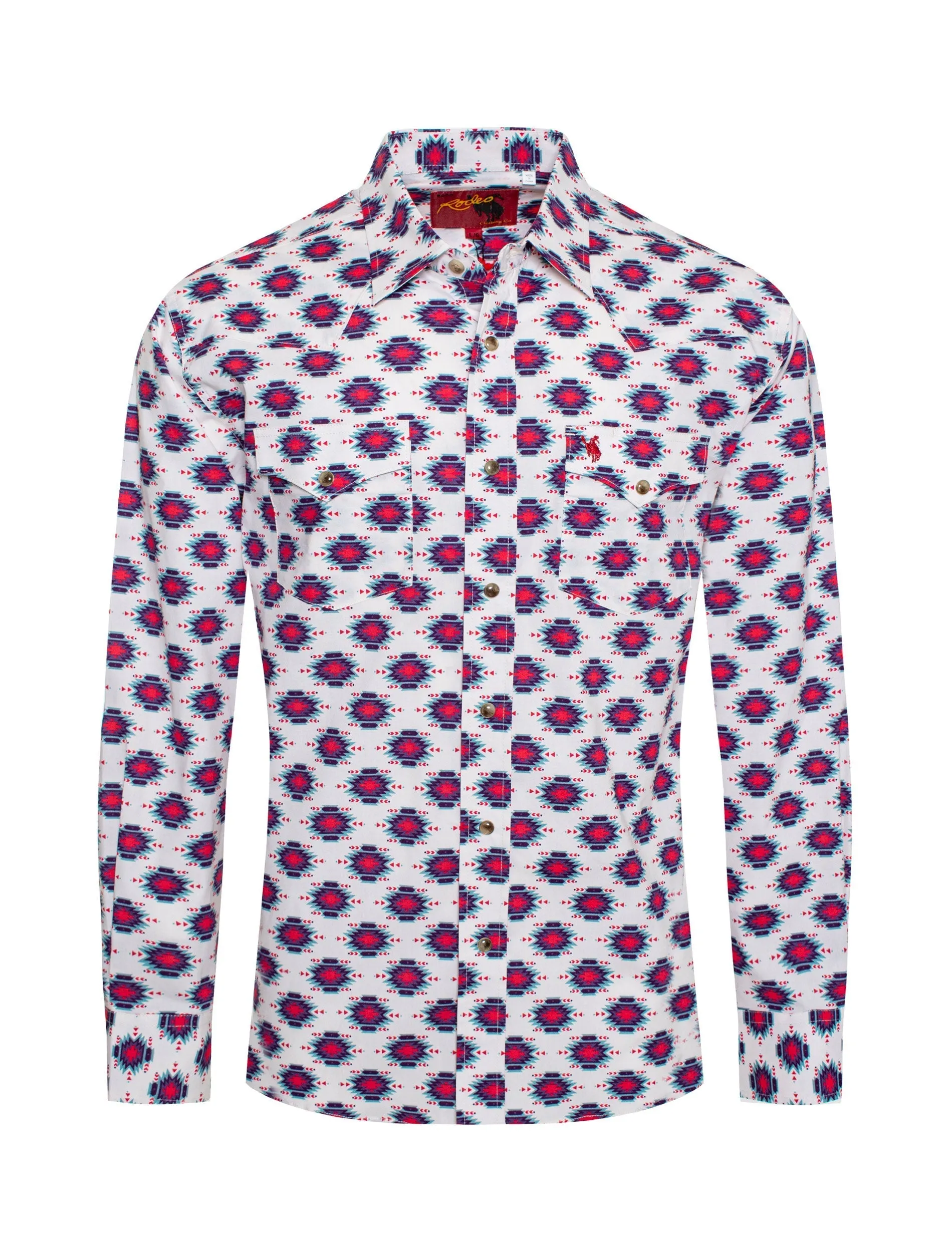 Men's Western Pearl Snap Print Shirt-PS100L-183