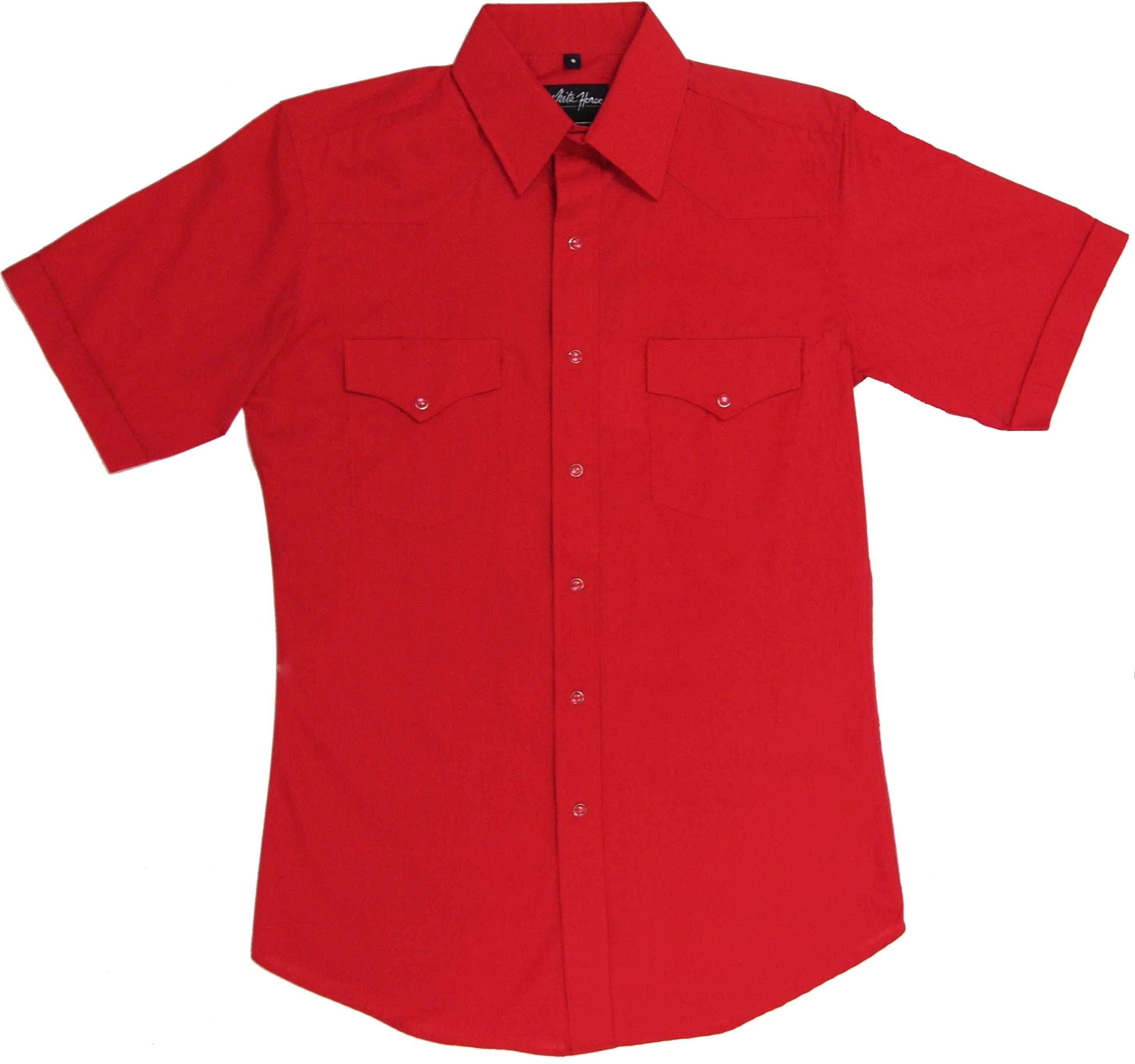 Men's Western Shirt: White Horse Short Sleeve Solid