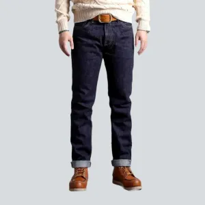 Mid-waistline slim self-edge jeans
 for men