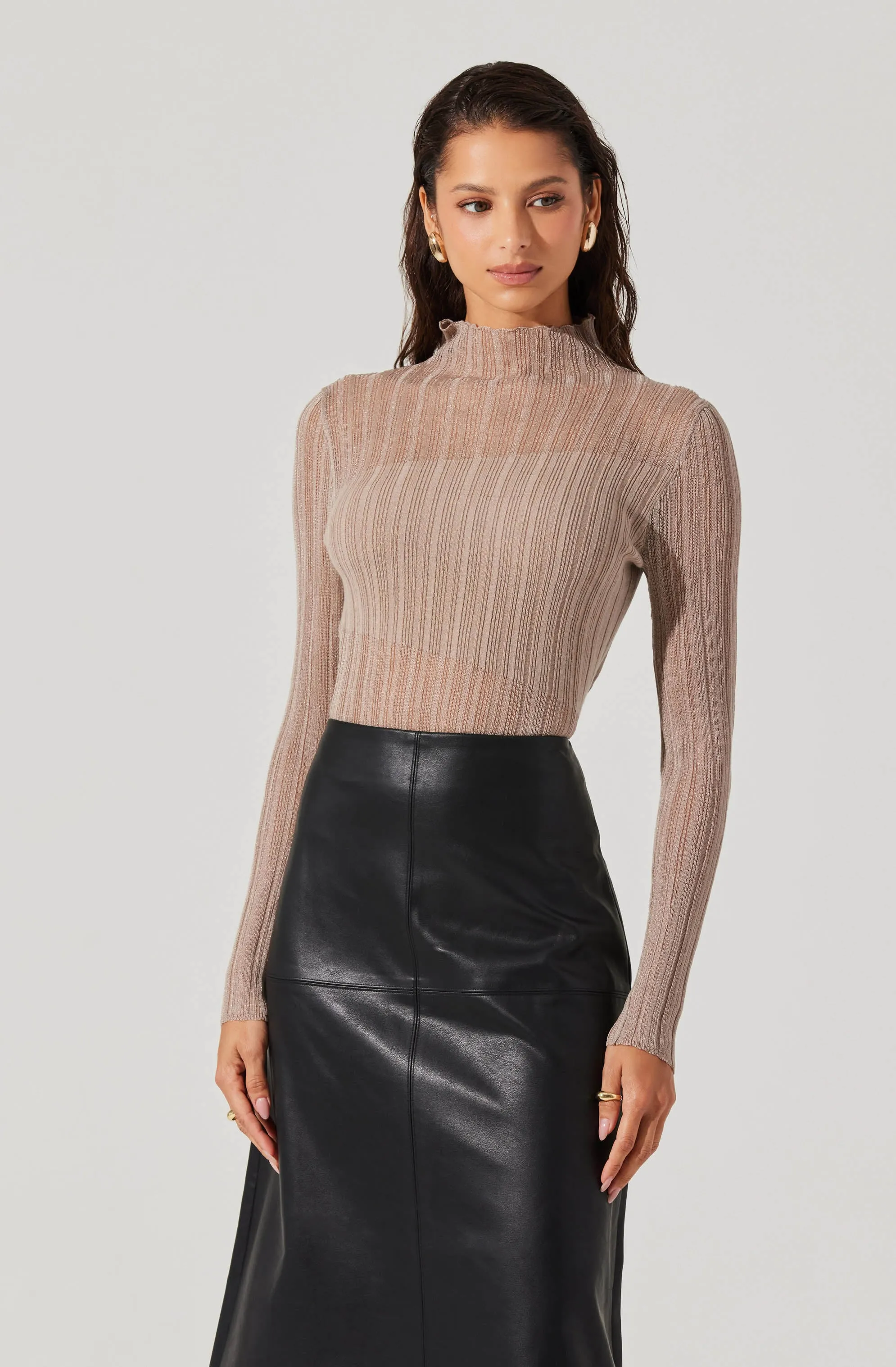 Mock Neck Mesh Contrast Top