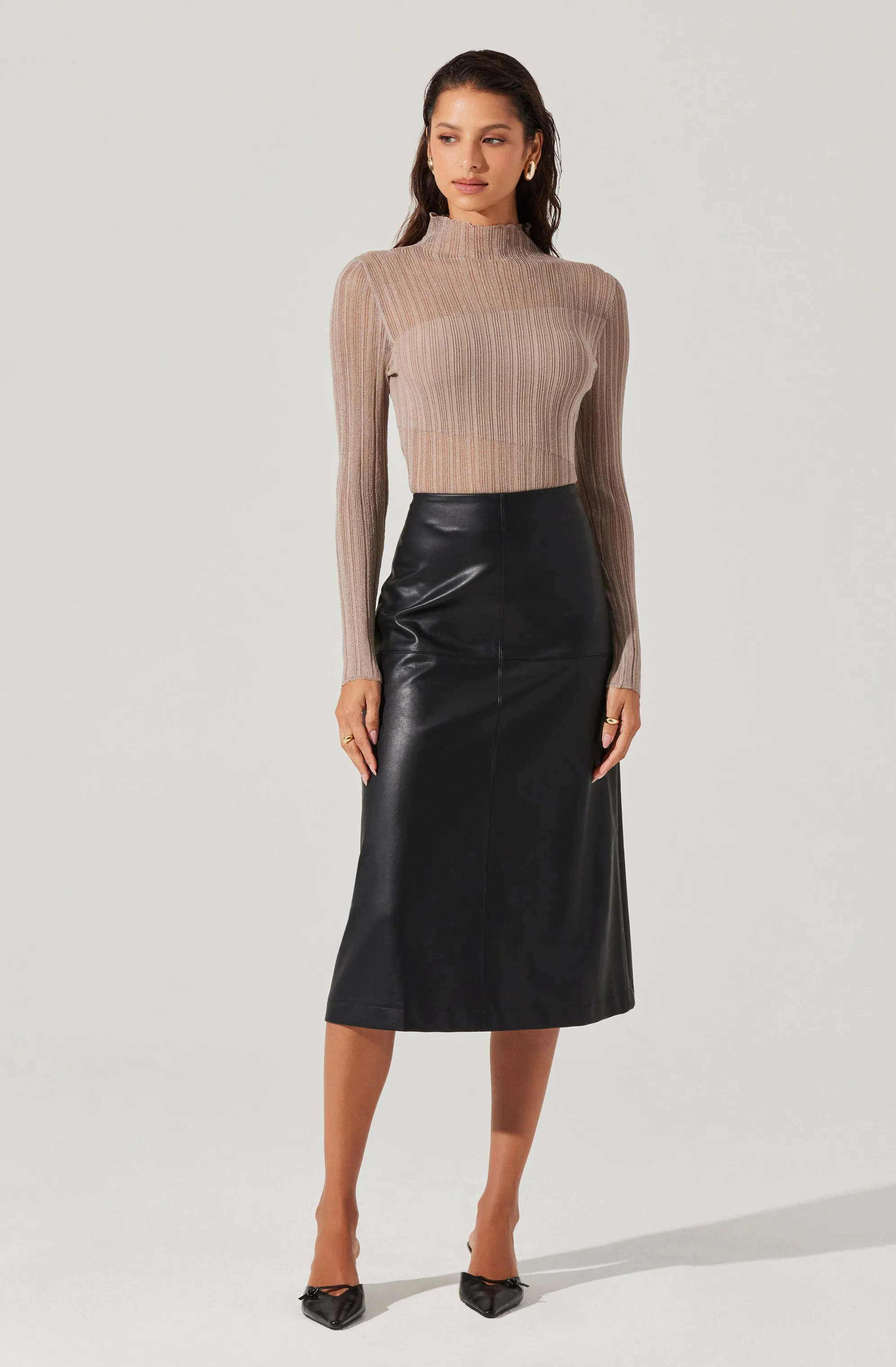 Mock Neck Mesh Contrast Top