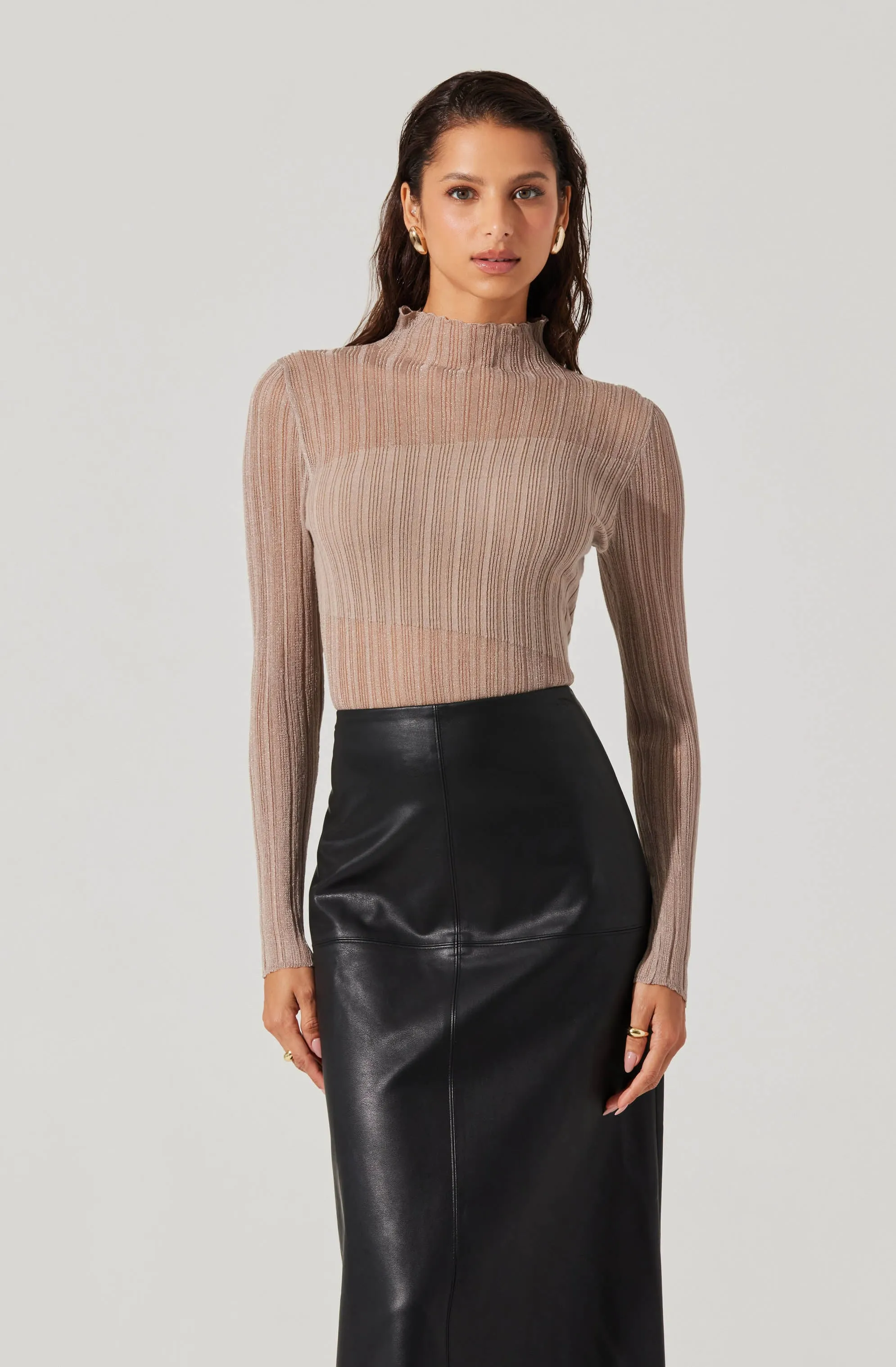 Mock Neck Mesh Contrast Top