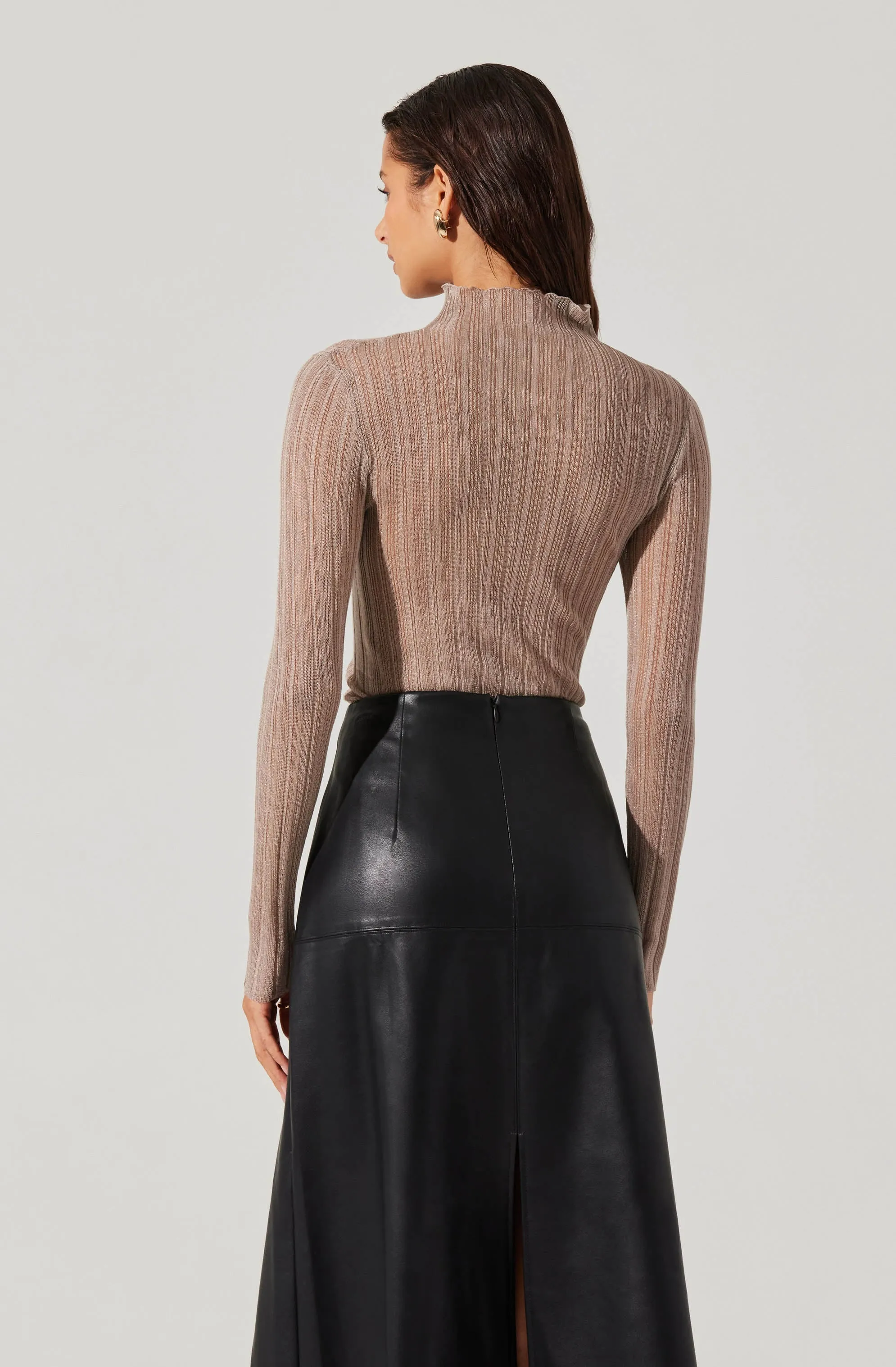 Mock Neck Mesh Contrast Top